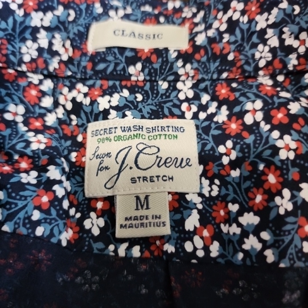 J. Crew Men's Casual Button-Down Shirt - Navy and White Floral - Picture 2 of 8